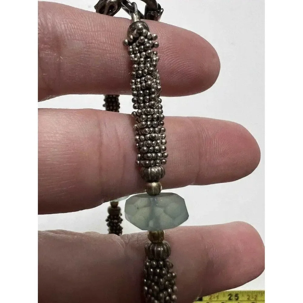 Silver Tone Beaded Toggle Bracelet with Faceted Seafoam Green‎ Accent Beads 8in